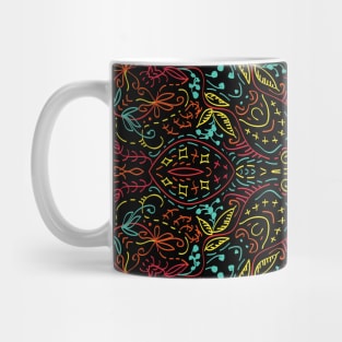 Blue and red abstract flourish seamless kaleidoscope black background Mug